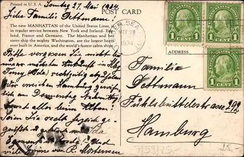 Ak Dampfer Manhattan, United States Lines USL