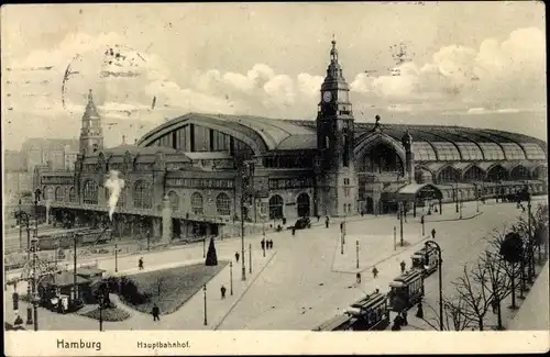 Ak Hamburg Mitte St. Georg, Hauptbahnhof, Straßenbahnen
