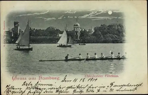 Mondschein Ak Hamburg Nord Uhlenhorst, Uhlenhorster Fährhaus