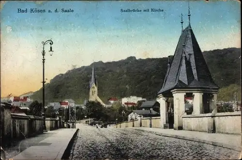 Ak Bad Kösen Naumburg an der Saale, Saalbrücke mit Kirche