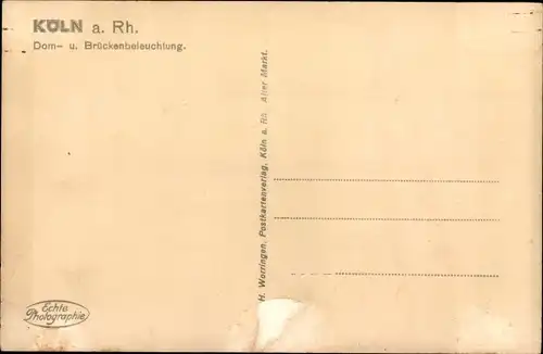Ak Köln am Rhein, Dom- und Brückenbeleuchtung, bei Nacht