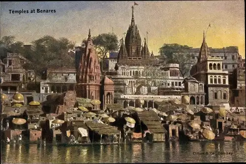 Ak Varanasi Benares Indien, Panorama, Temples