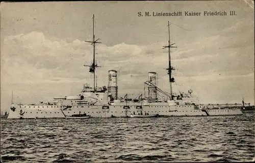 Ak Deutsches Kriegsschiff, SMS Kaiser Friedrich III., Linienschiff, Kaiserliche Marine
