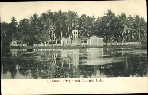 Ak Colombo Ceylon Sri Lanka, Buddhist Temple and Lake