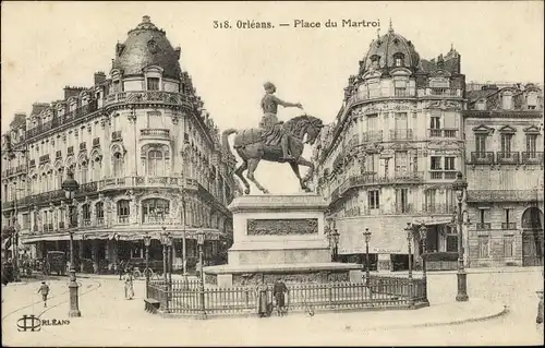 Ak Orléans Loiret, Place du Martroi, Monument