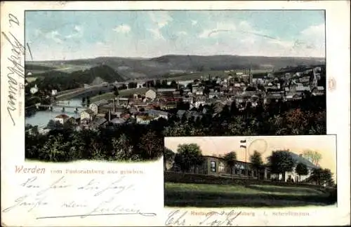 Ak Werden Essen im Ruhrgebiet, Panoramablick über den Ort, Ansicht Restaurant Pastoratsberg