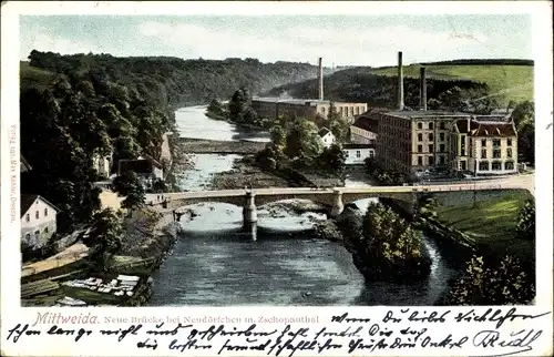 Ak Neudörfchen Mittweida in Sachsen, Neue Brücke mit Zschopautal