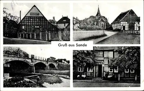 Ak Sande in Friesland, Sanderkrug, Brücke, Kirche