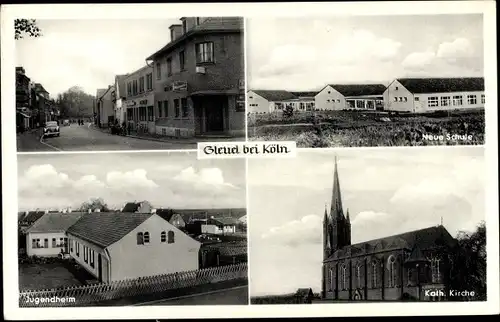 Ak Gleuel Hürth bei Köln Rhein Erft Kreis, Straßenpartie, Schule, Kirche, Jugendheim