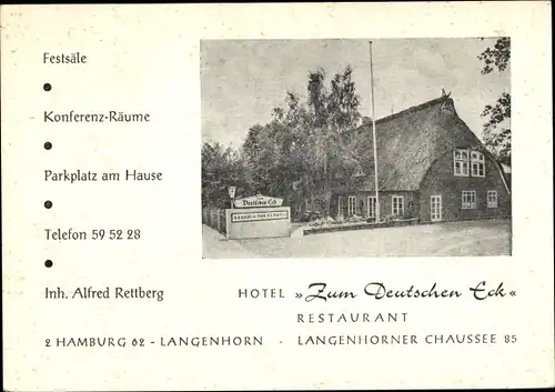 Ak Hamburg Nord Langenhorn, Hotel Zum Deutschen Eck, Langenhorner Chaussee 85