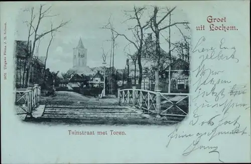 Mondschein Ak Lochem Gelderland, Tuinstraat met Toren