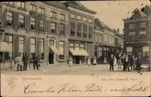 Ak Tiel Gelderland, Groenmarkt, Hoeden en Petten, Passanten