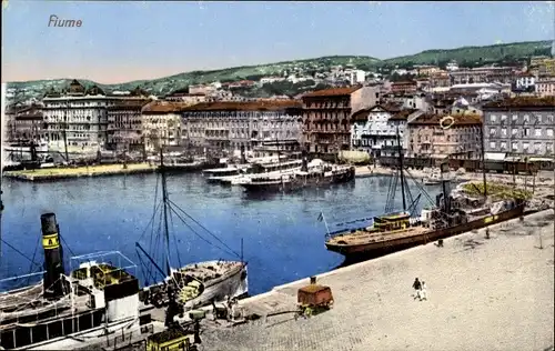 Ak Rijeka Fiume Kroatien, Stadtansicht mit Hafen