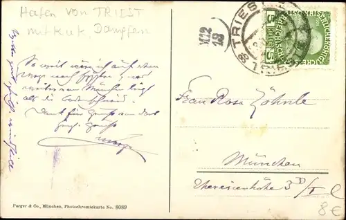 Ak Triest Trieste Friuli Venezia Giulia, Hafenpartie, Purger & Co Nr. 8089, Photochromie