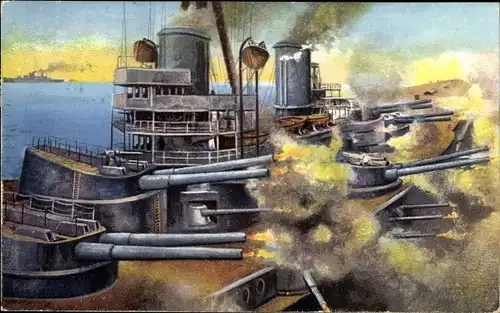 Ak Österreichisches Kriegsschiff, Schlachtschiff im Kampfgefecht, Dreadnought