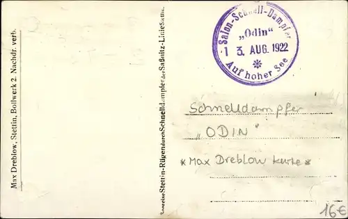 Ak Schnelldampfer Odin, Reederei Braeunlich, Max Dreblow