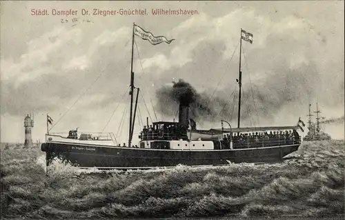Ak Städtischer Dampfer Dr. Ziegner Gnüchtel, Wilhelmshaven, Roter Sand Leuchtturm