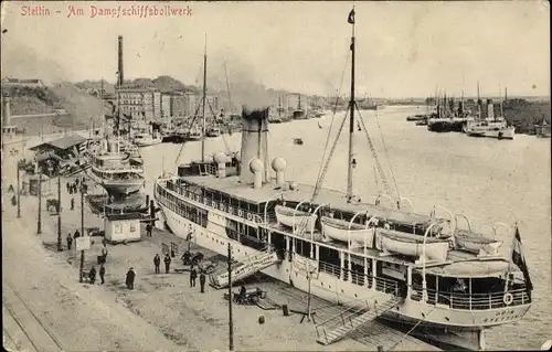 Ak Szczecin Stettin Pommern, Am Dampfschiffsbollwerk, Dampfer Odin, Reederei Braeunlich