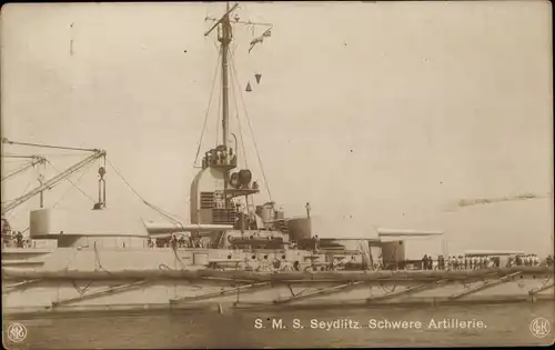 Ak Deutsches Kriegsschiff, SMS Seydlitz, Schlachtkreuzer, Schwere Artillerie