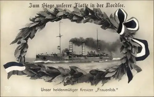 Passepartout Ak Deutsches Kriegsschiff, SMS Frauenlob, Kleiner Kreuzer, Kaiserliche Marine