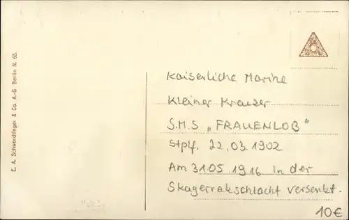 Passepartout Ak Deutsches Kriegsschiff, SMS Frauenlob, Kleiner Kreuzer, Kaiserliche Marine