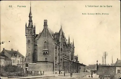 Ak Furnes Veurne Westflandern, L'Interieur de la Gare