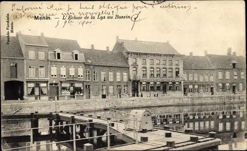 Ak Menin Menen Meenen Lys Westflandern, L'Ecluse de la lys au Bassin