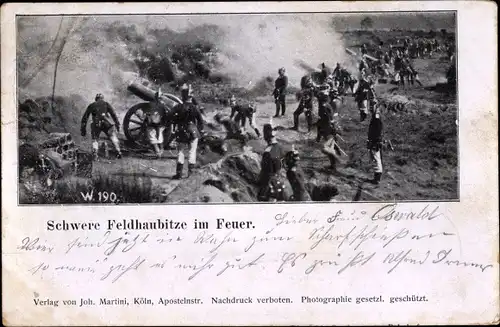 Ak Schwere Feldhaubitze im Feuer, Deutsche Soldaten in Uniformen