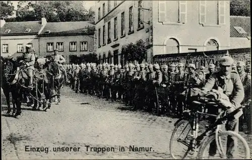 Ak Namur Wallonien, Einzug der deutschen Truppen in der Stadt, I WK