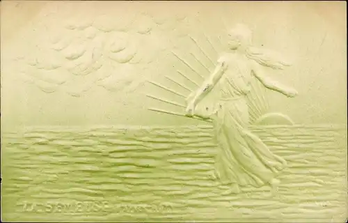 Präge Ak La Semeuse, Säerin auf dem Feld, Marianne, Allegorie, Sonnenaufgang