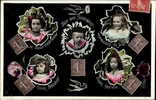 Briefmarken Ak Kinderportraits, Briefmarkensprache