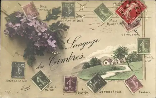 Briefmarken Ak Briefmarkensprache, Langage des Timbres