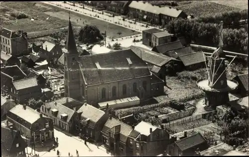 Ak Hoek Zeeland Niederlande, Luchtfoto, Kerk, Molen