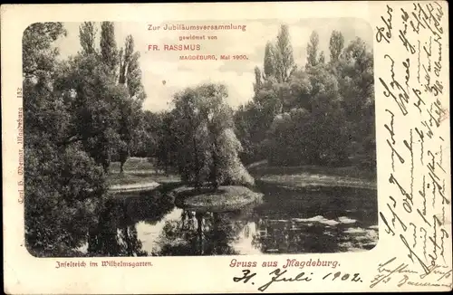 Ak Magdeburg an der Elbe, Inselteich im Wilhelmsgarten