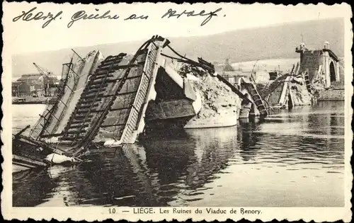 Ak Liége Lüttich, Les Ruines du Viaduc de Renory