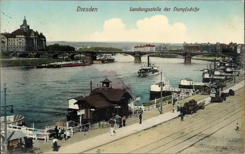 Ak Dresden Altstadt, Landungsstelle der Dampfschiffe