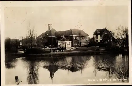 Ak Delfzijl Groningen, Raadhuis en Voliere