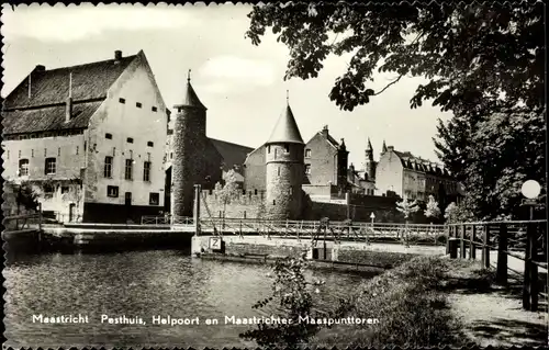 Ak Maastricht Limburg Niederlande, Pesthuis, Helpoort en Maastrichter Maaspunttoren
