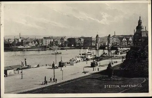 Ak Szczecin Stettin Pommern, Hafenbild
