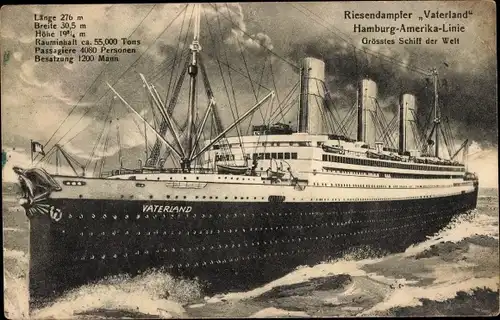 Ak Riesendampfer Vaterland, HAPAG