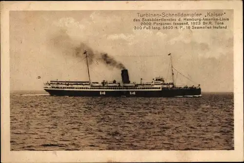 Ak Turbinen Schnelldampfer Kaiser, HAPAG Seebäderdienst