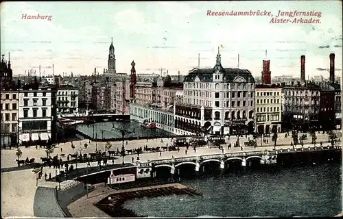 Ak Hamburg Mitte Neustadt, Reesendammbrücke, Jungfernstieg, Alster Arkaden