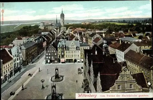 Ak Lutherstadt Wittenberg in Sachsen Anhalt, vom Turm der Marktkirche gesehen