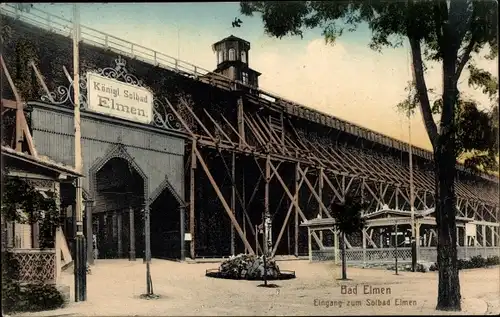 Ak Bad Elmen Salzelmen Schönebeck an der Elbe, Eingang zum Königl. Solbad Elmen, Gradierwerk