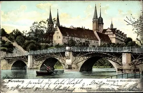 Ak Merseburg an der Saale, Schloss mit Waterloobrücke