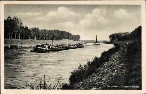 Ak Genthin am Elbe Havel Kanal, Mittellandkanal mit Transportschiff