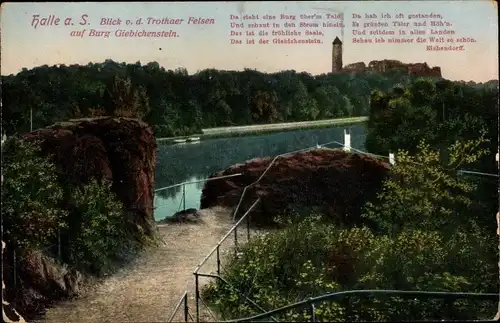 Ak Halle an der Saale, Blick vom Trothaer Felsen auf Burg Giebichenstein