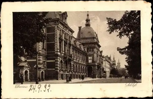 Ak Dessau in Sachsen Anhalt, Schloß, Straßenpartie