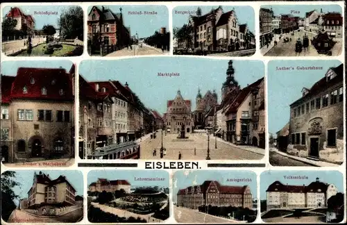 Ak Lutherstadt Eisleben, Schloßplatz, Marktplatz, Amtsgericht, Volksschule, Lehrerseminar