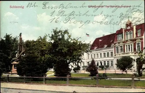 Ak Schleswig an der Schlei, Gottorpstrasse und Kanonen Denkmal